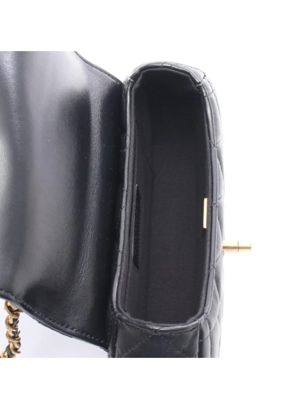 Chanel Shoulder Bag Quilted Top Handle 2-Way Black Lambskin Chain